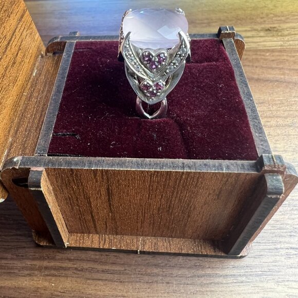 Sterling Silver Rose Quartz Ring with heart designs Size 8 - Picture 7 of 11